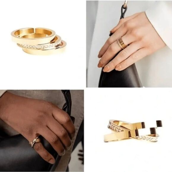 VITA FEDE Stackable Gold Tone Cassio Pave Swarovski Adjustable Rings NWB - Picture 6 of 10